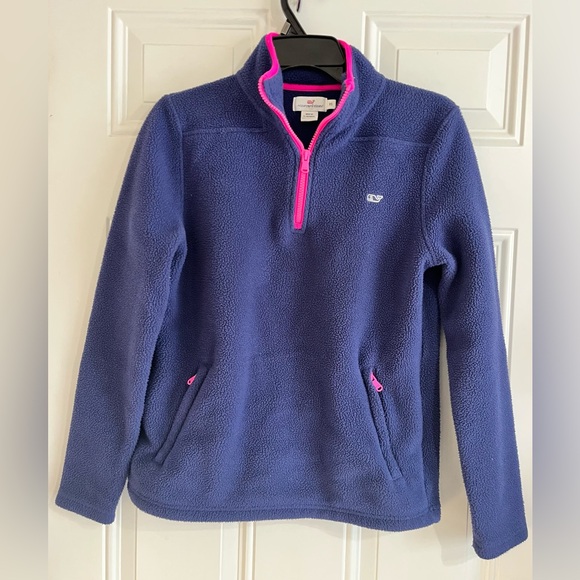Vineyard Vines Women’s XS Sherpa Fleece 1/4 Zip Pullover Blue Pink Whale Preppy - Picture 1 of 9